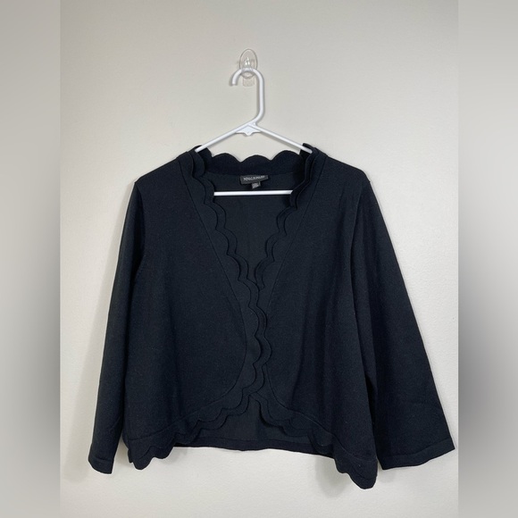 Nina Leonard Sweaters - Nina Leonard Scallop Hem Bolero Black Cardigan Women's Event Classic Size 1X